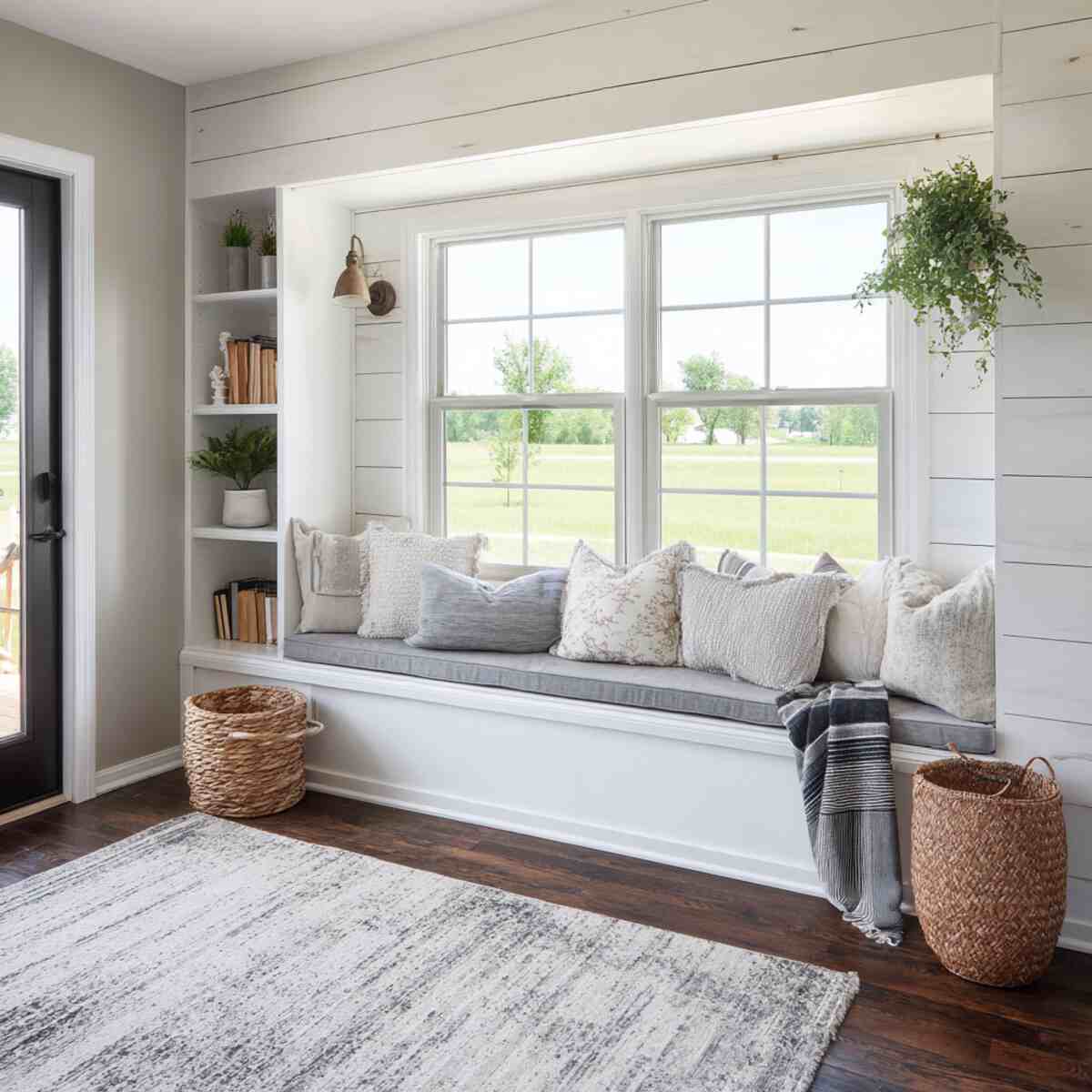 Farmhouse-Style Bench with Shiplap Surround

