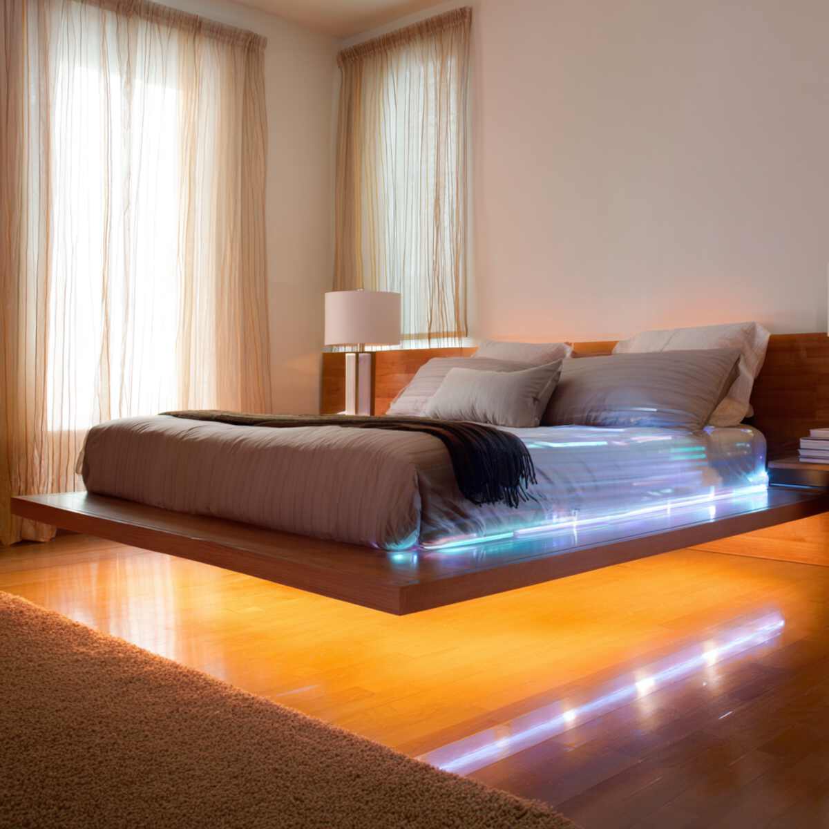 Floating Bed Frame with Hidden Lighting