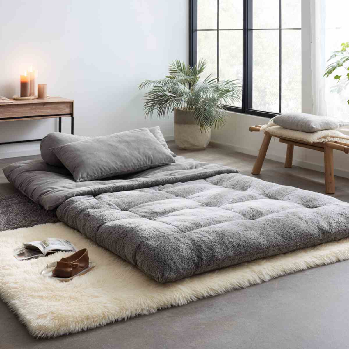 Floor Mattress with Plush Rug Layering