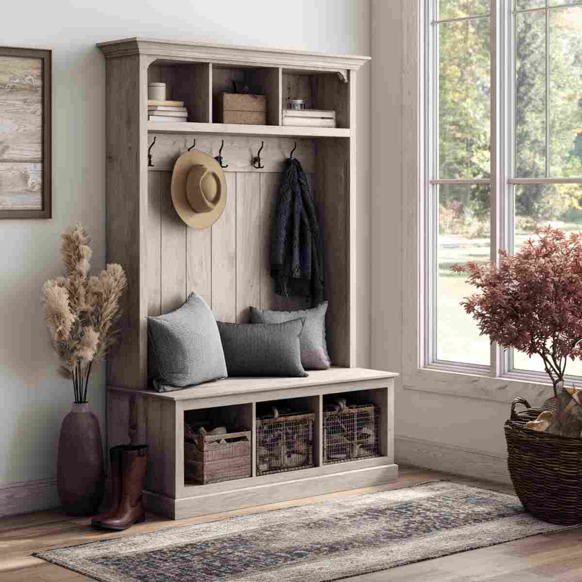 13. Hall Tree Bench with Cubby Storage