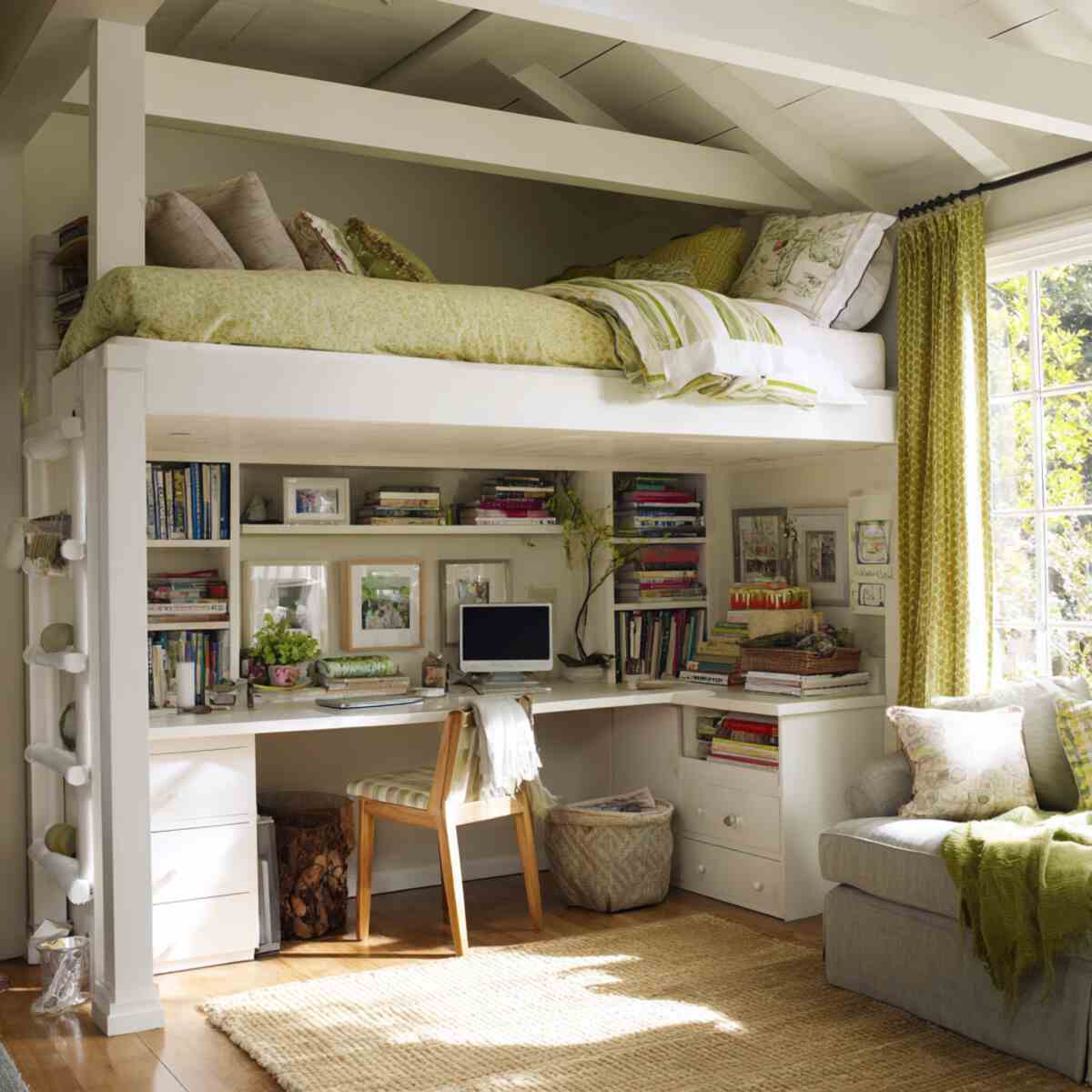 Lofted Bed with Desk Below
