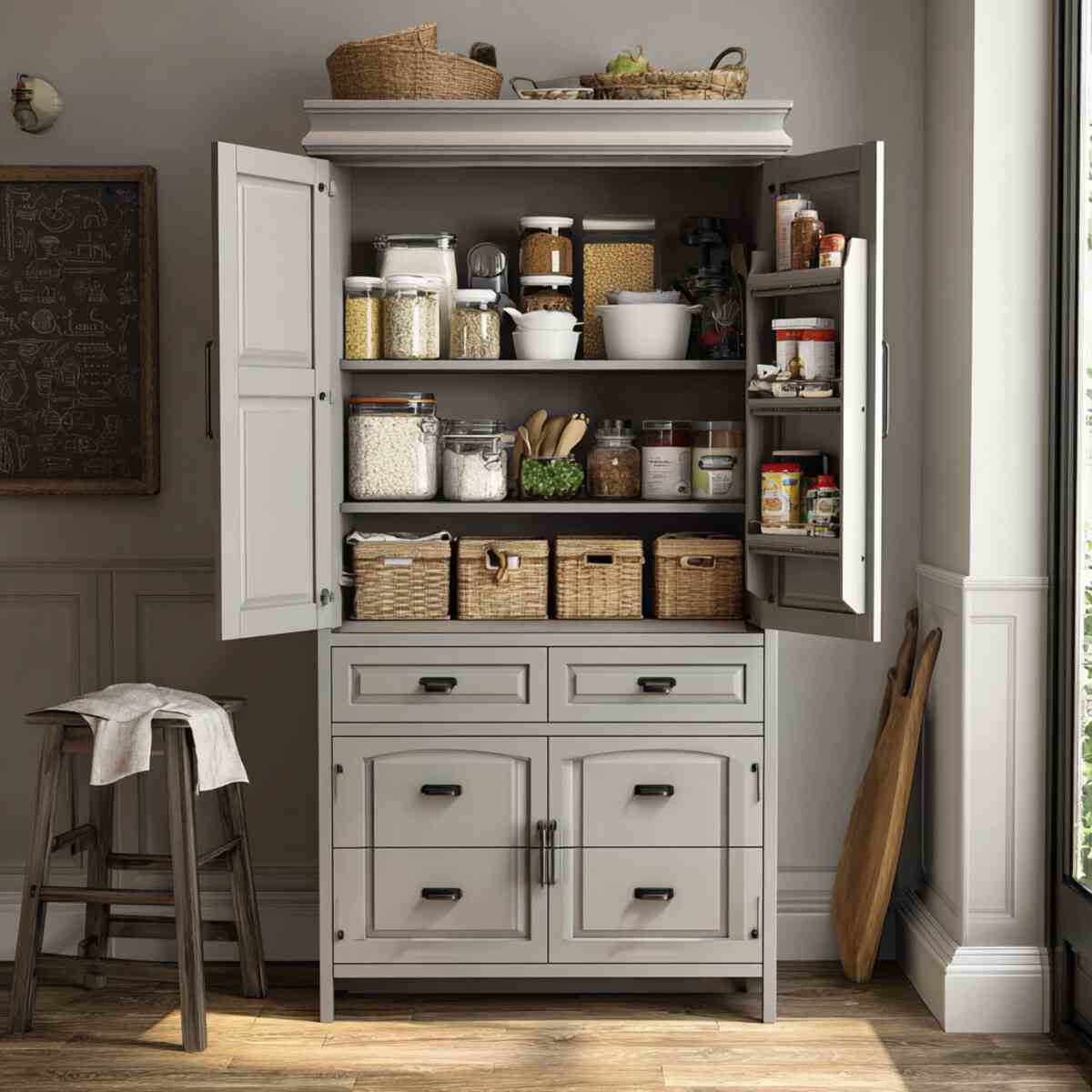 Pantry cabinet with drawers and doors-resized