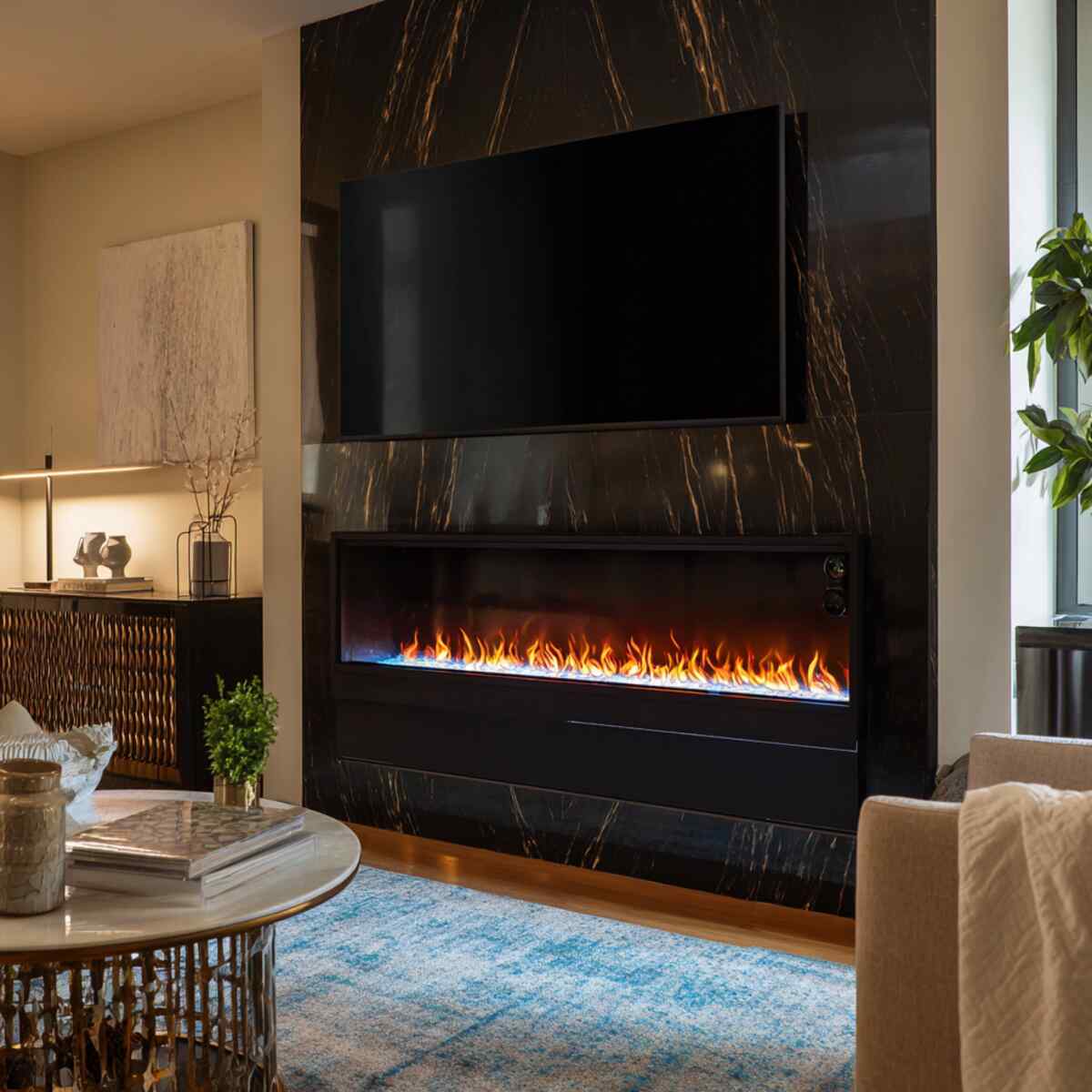 Recessed LED Fireplace with Touch Controls
