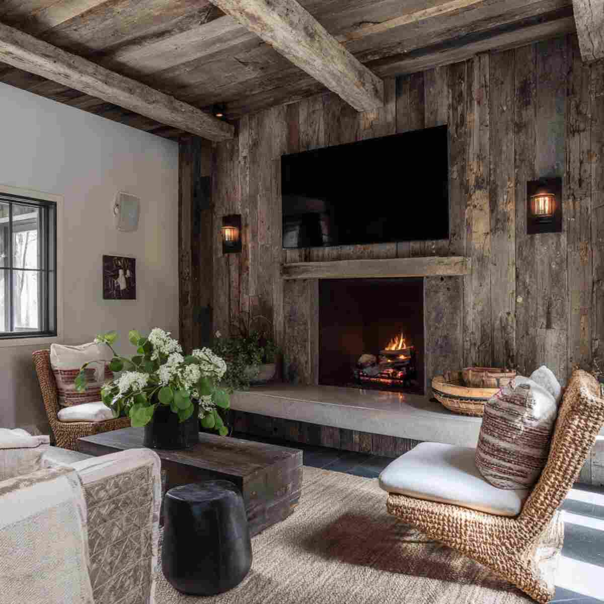 Rustic Reclaimed Wood Surround Fireplace