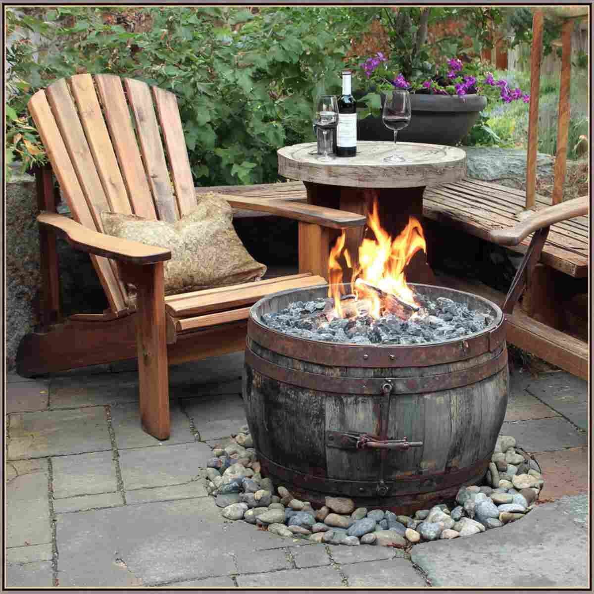 Rustic Wine Barrel Fire Pit