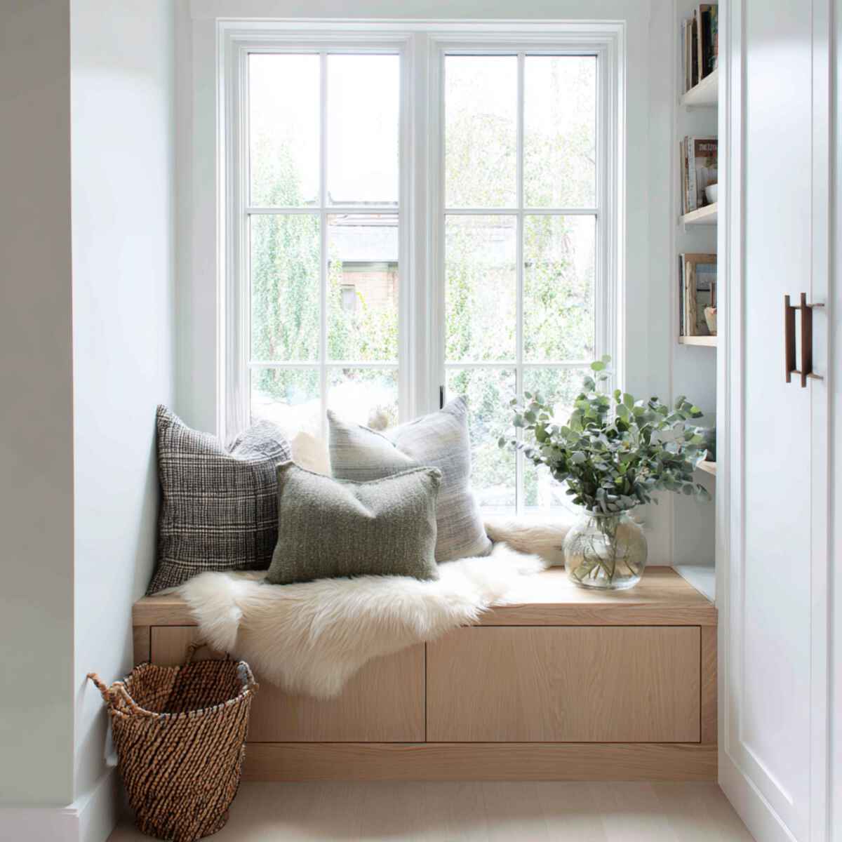 Scandinavian-Style Light Wood Window Seat