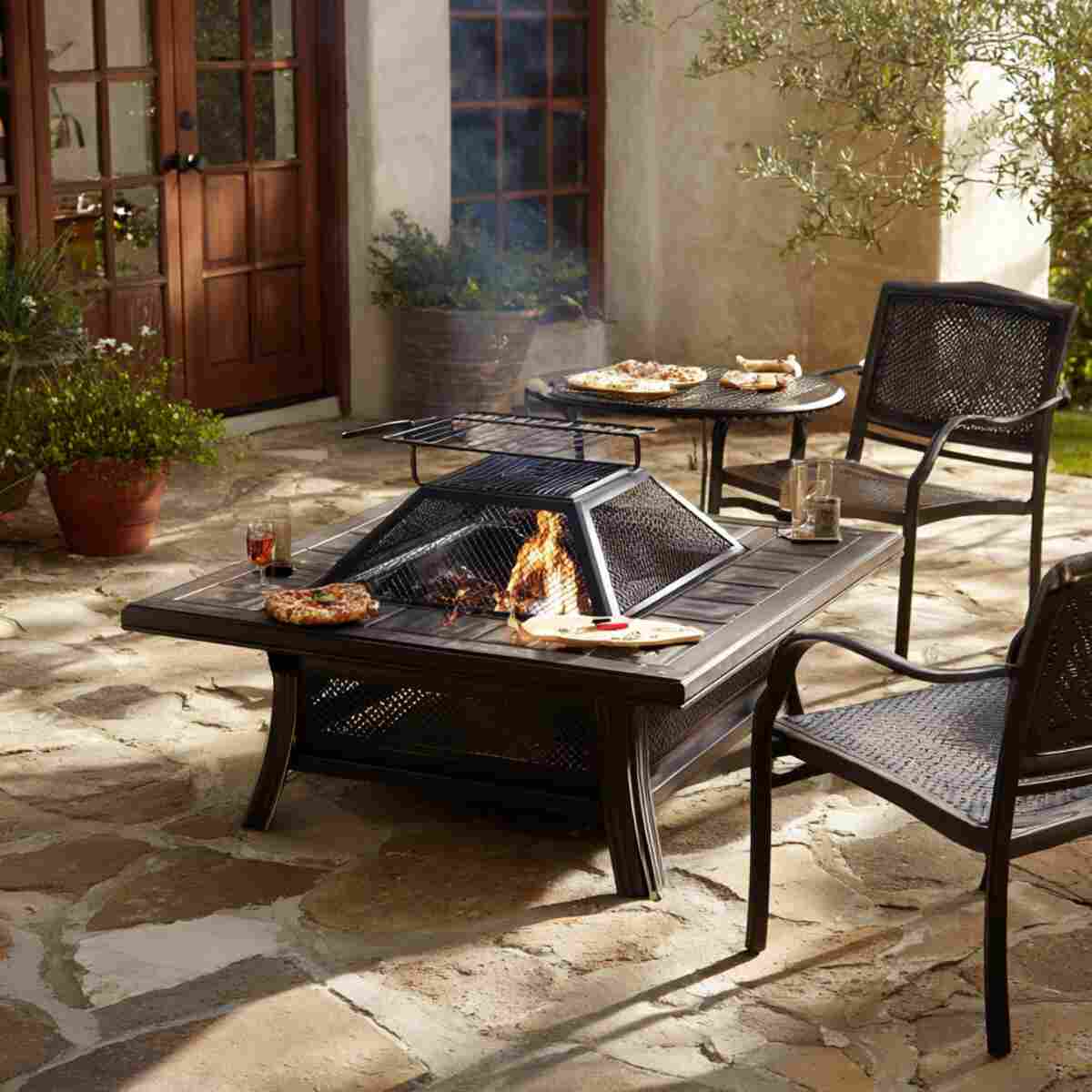 Square Metal Fire Pit with Grill Top