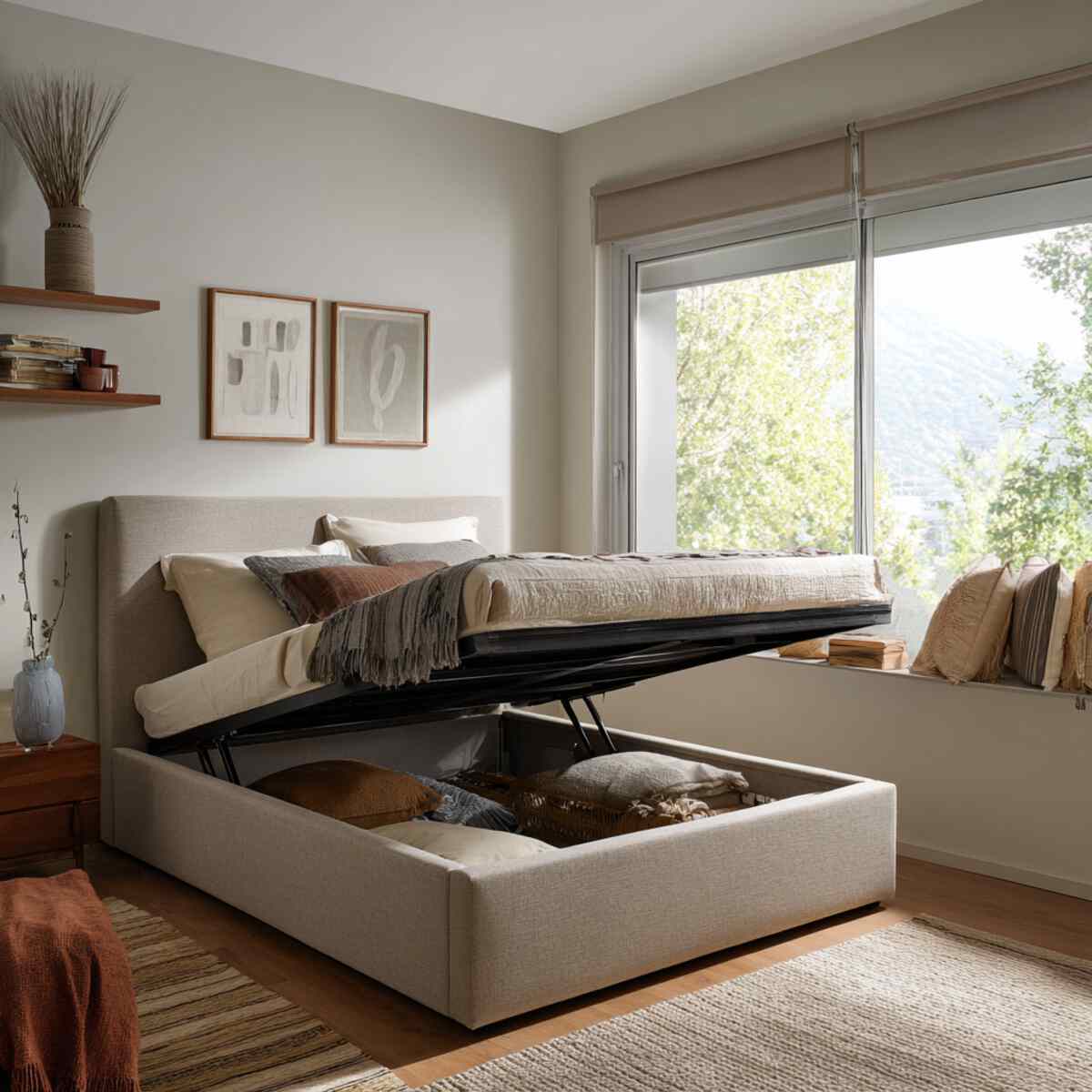 Storage Bed with Lift-up Mattress