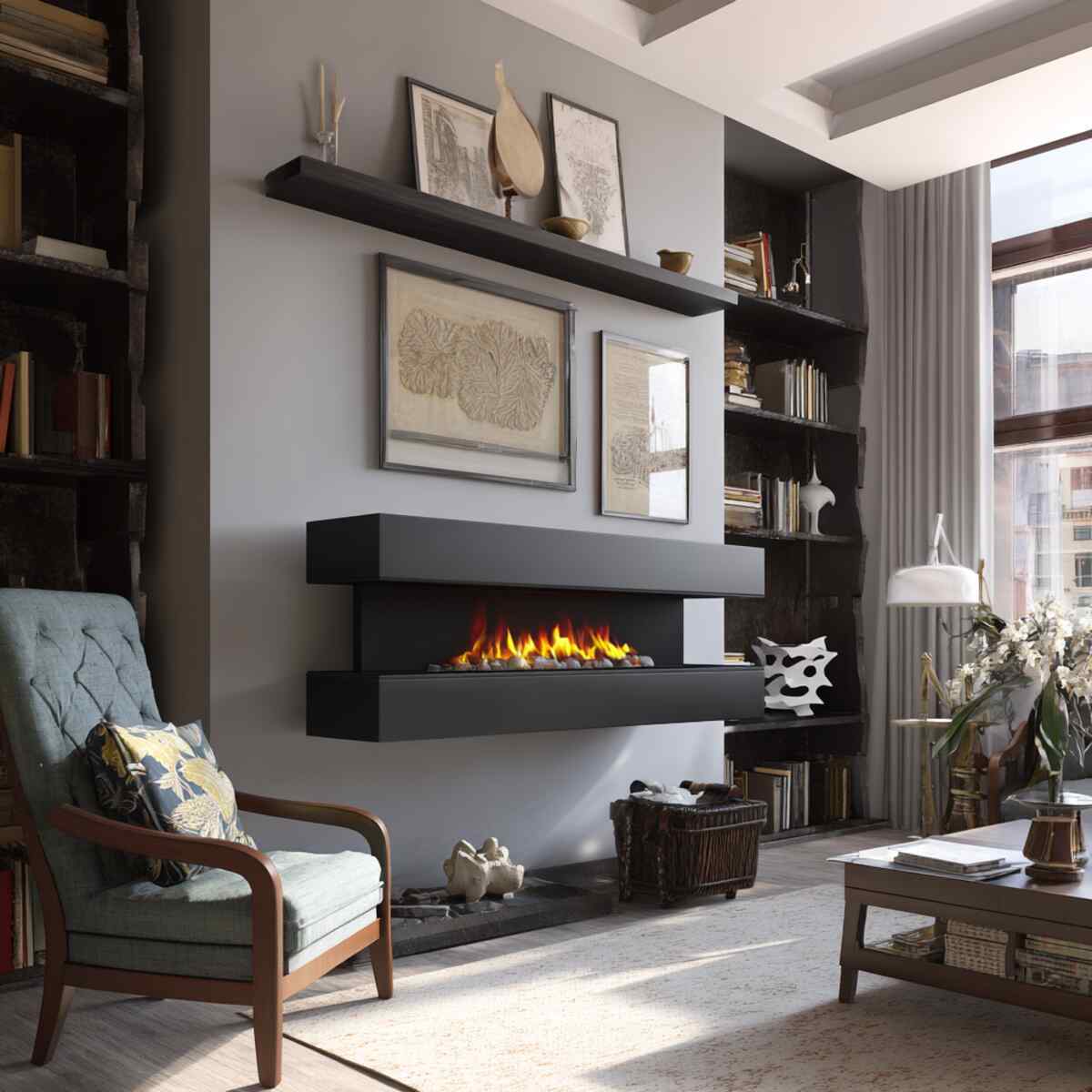 Wall Fireplace with Mantel Shelf