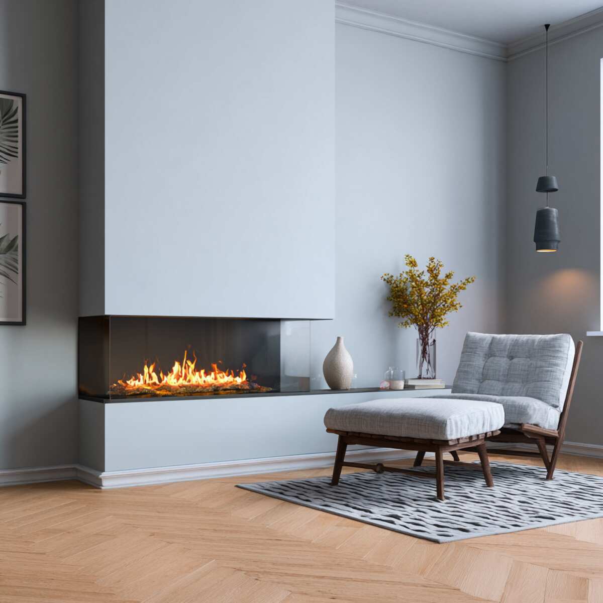 Wall-Mounted Corner Fireplace