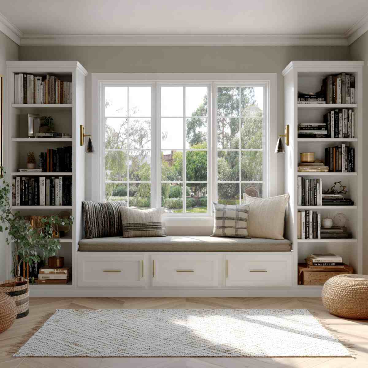 Window Seat with Bookshelves on Both Sides