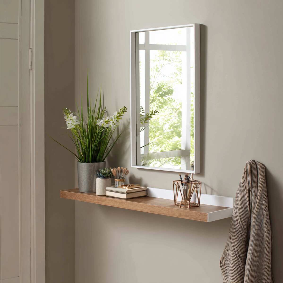 Floating Shelf with Mirror Combo
