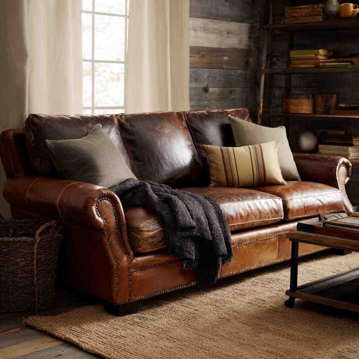 Distressed Leather Couch