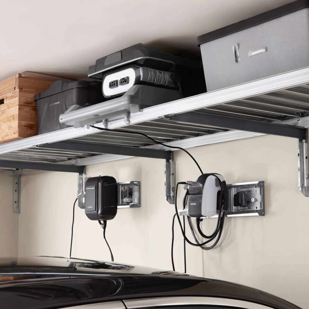 Overhead Storage Rack with Charging Ports