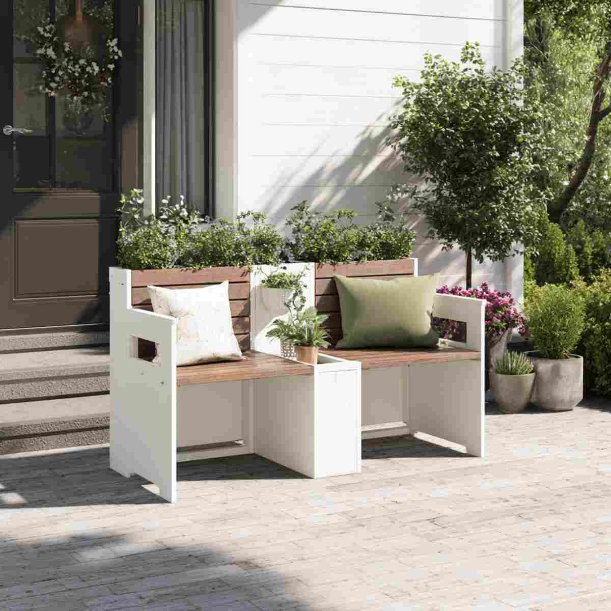 Two-Seater Bench with Central Planter Divider