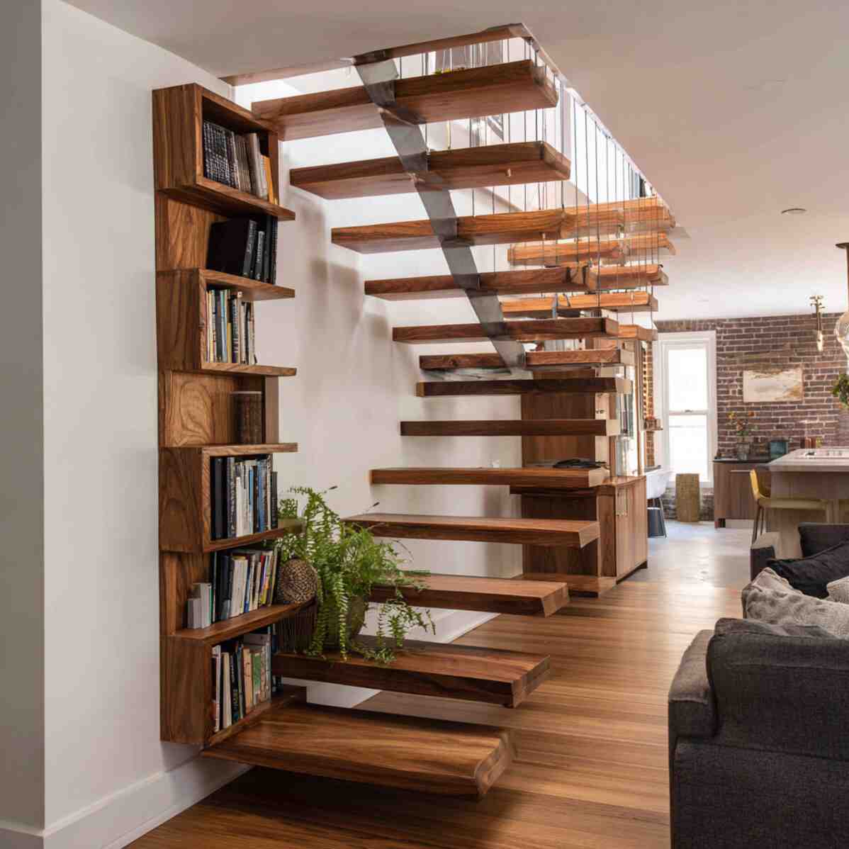 Cantilevered Wood Treads from Wall