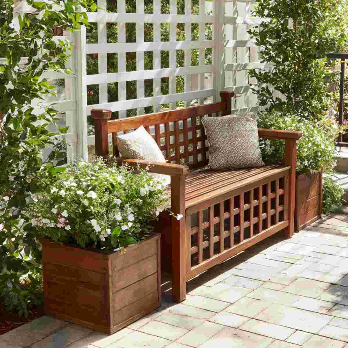 Bench with Built-in Trellis and Planters
