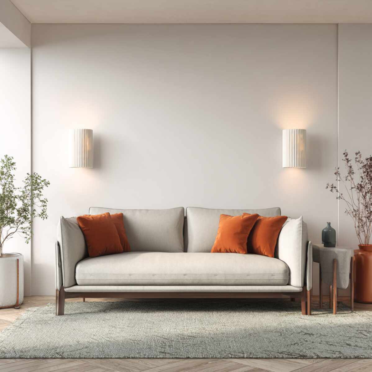 Loveseat with Wall Sconces on Each Side