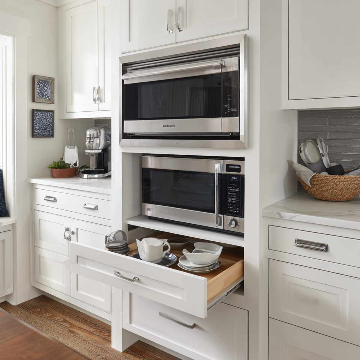Microwave Cabinet with Pull-Out Drawer Below