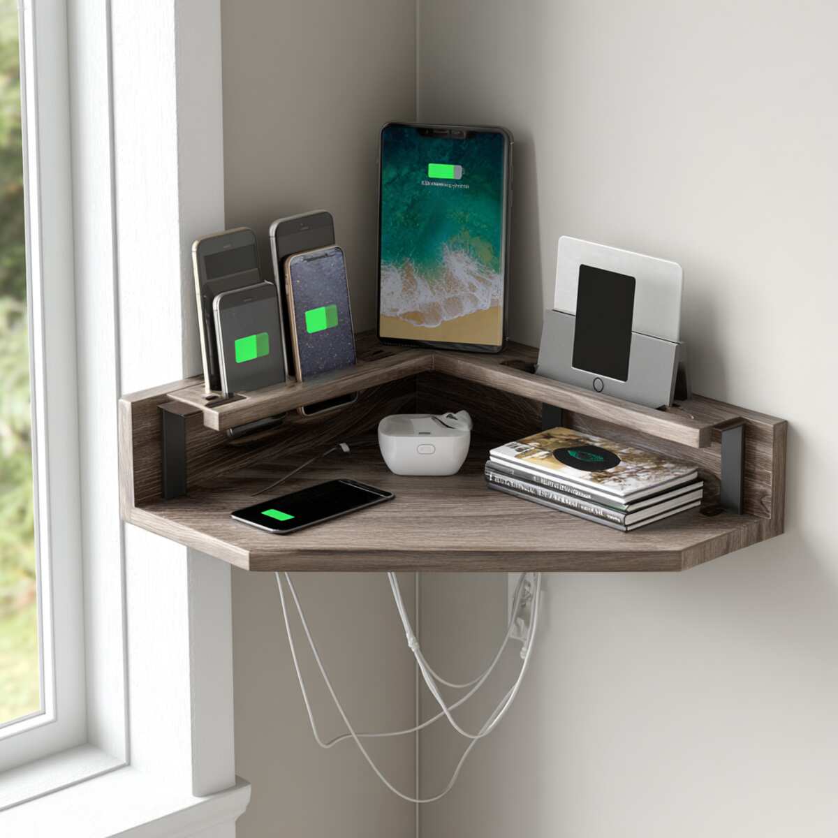 Corner Shelf with Multi-Device Charging Dock
