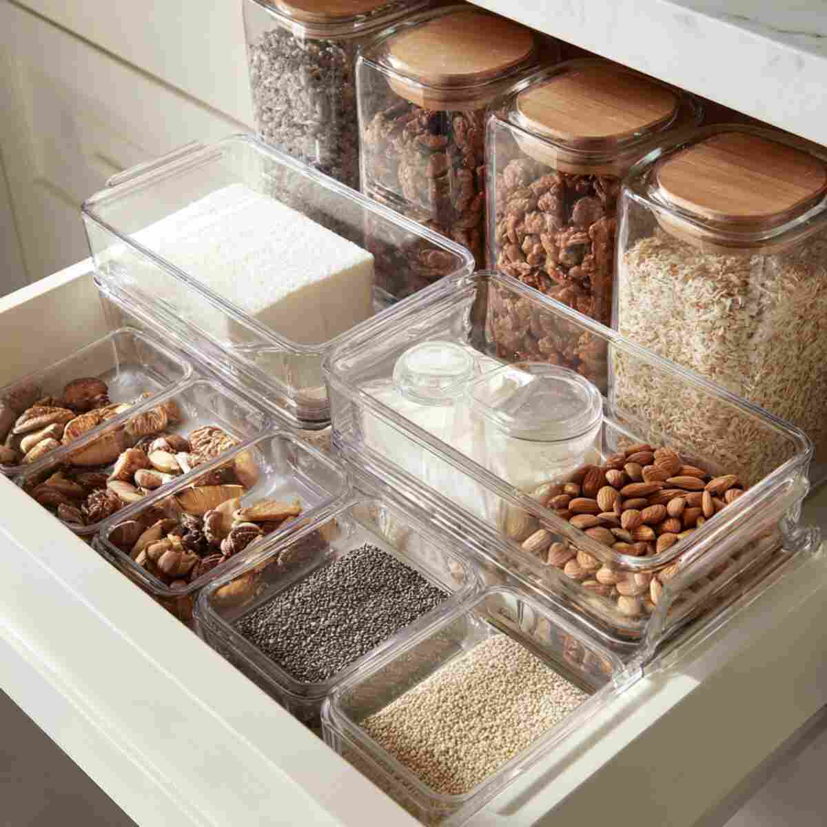 Drawer for Baking Ingredients in Clear Canisters
