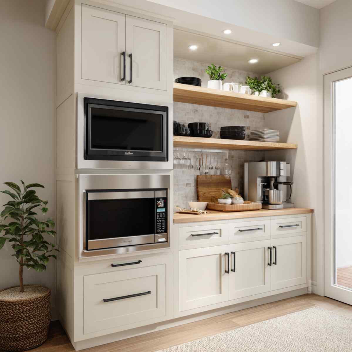 Open Shelf Microwave Cabinet Combo