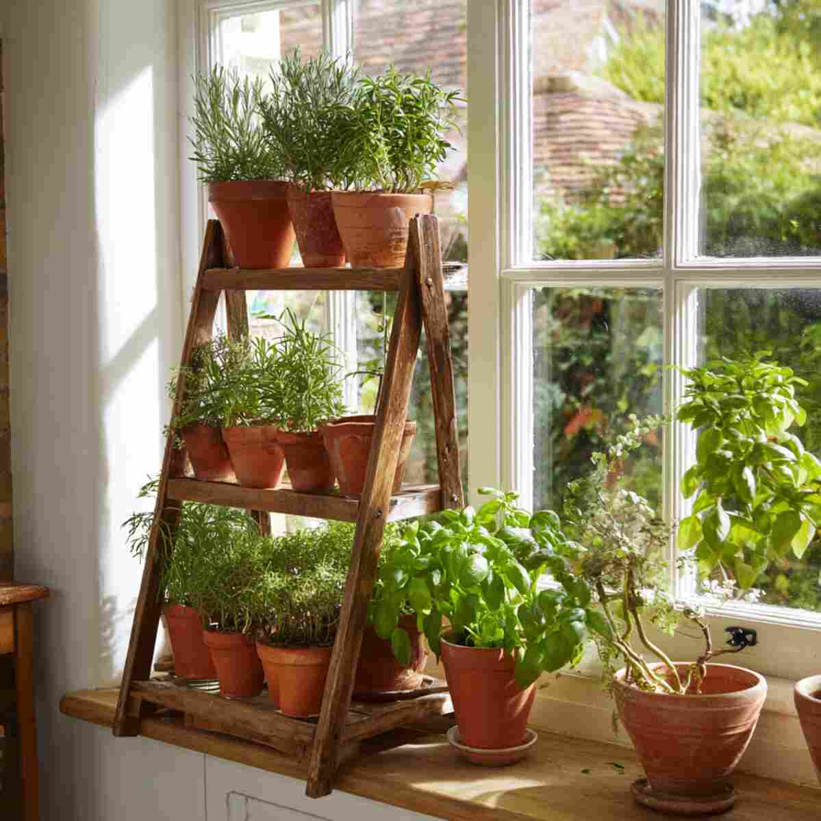 Terracotta Pots in a Ladder Frame