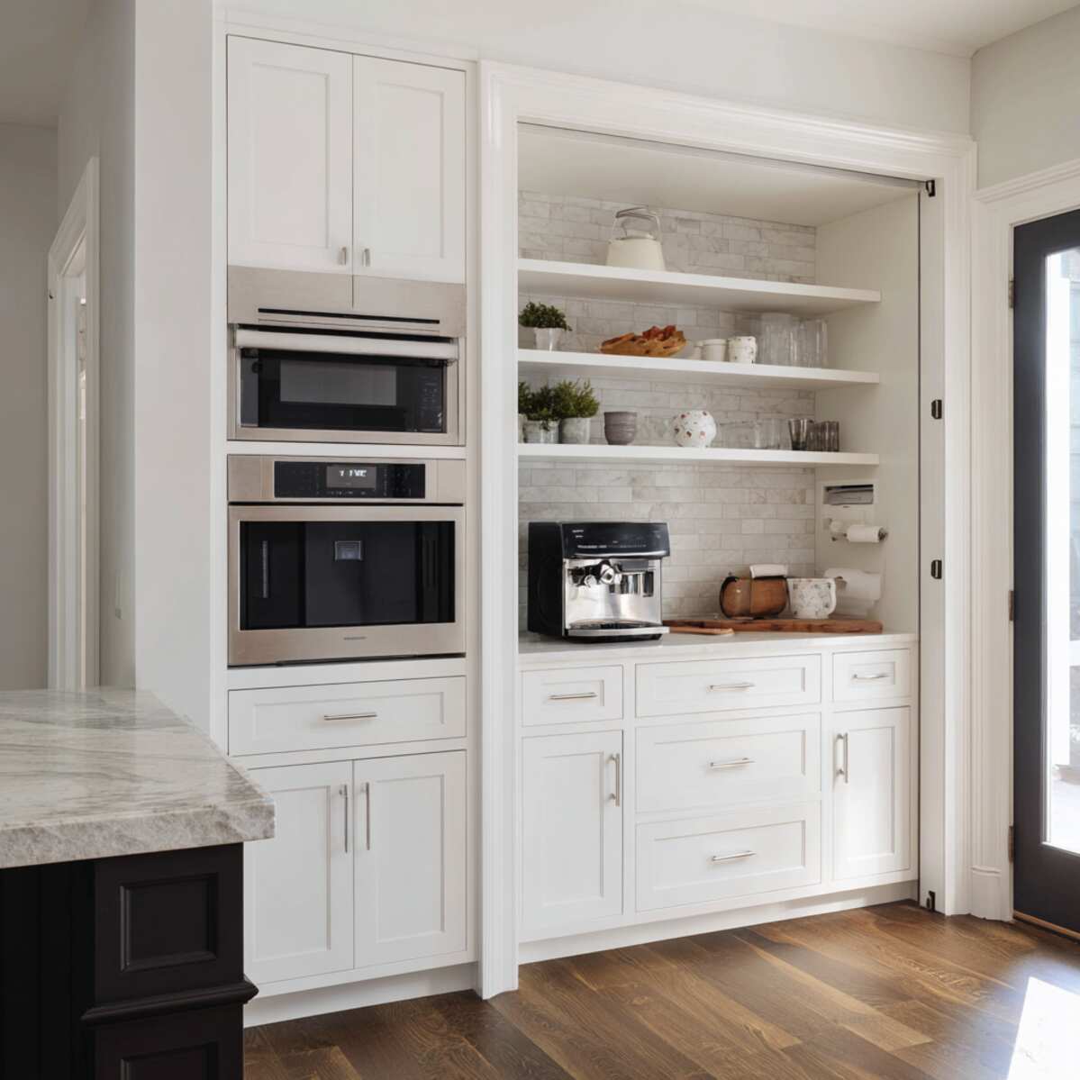 Hidden Microwave Cabinet with Pocket Doors