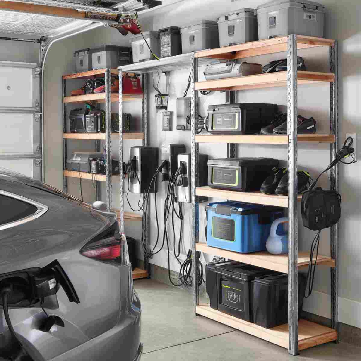 Multi-Tier Shelving with Outlet Strips