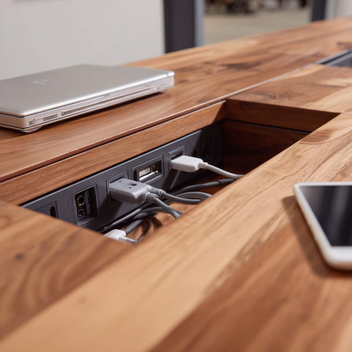 Hidden Pop-Up Charging Hub in Worktable
