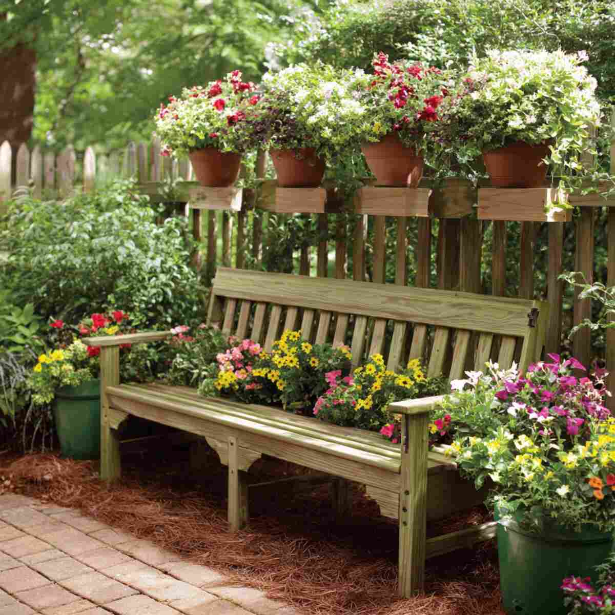 Bench with Hanging Planter Rails