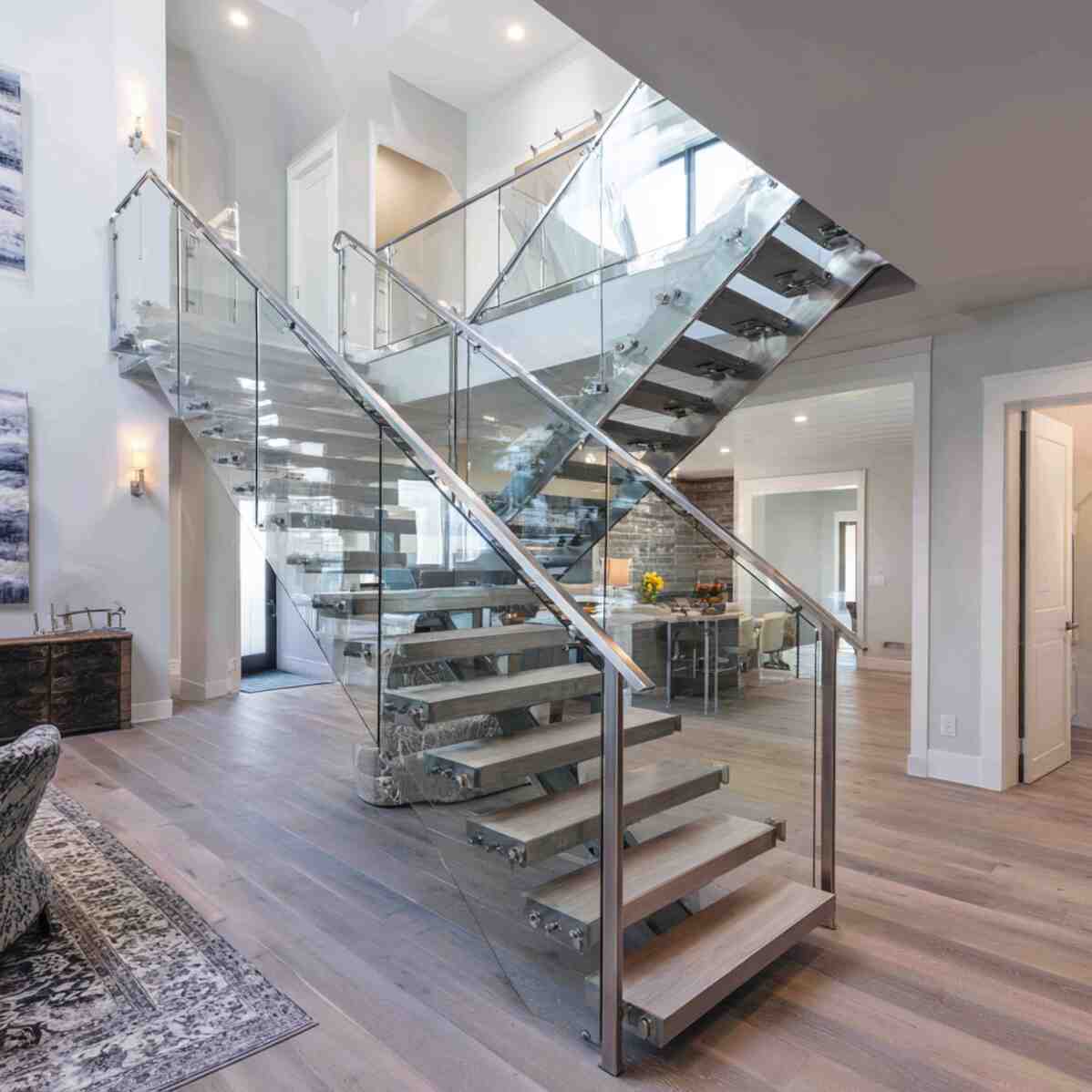 Sleek Chrome Railing with Clear Glass Sides