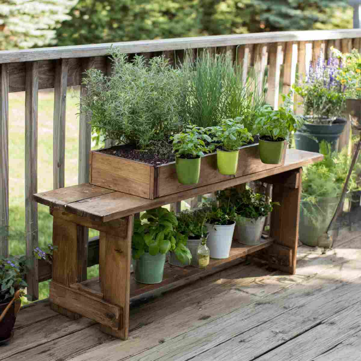Bench with Herb Garden Planters