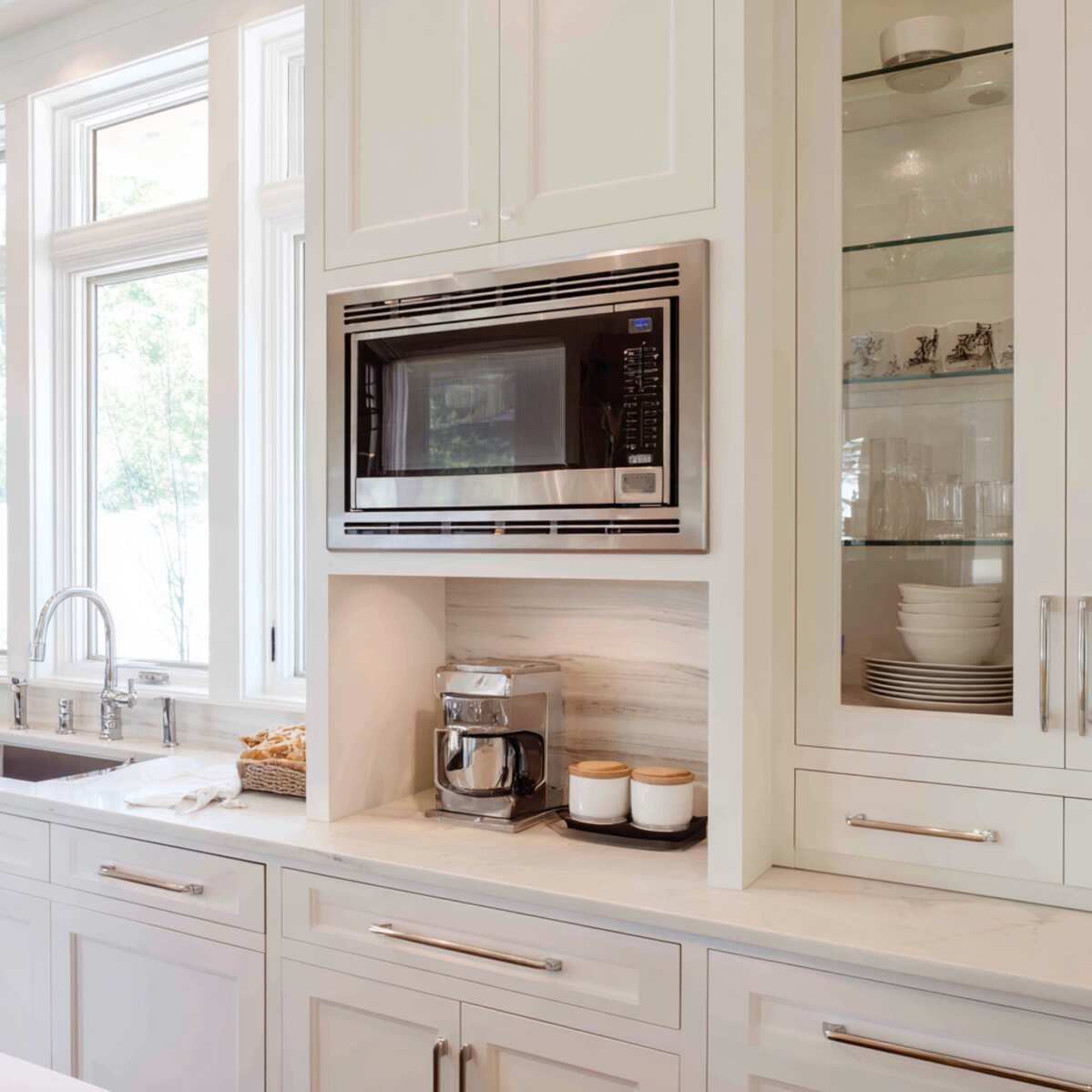 Microwave Integrated in Glass-Front Cabinet