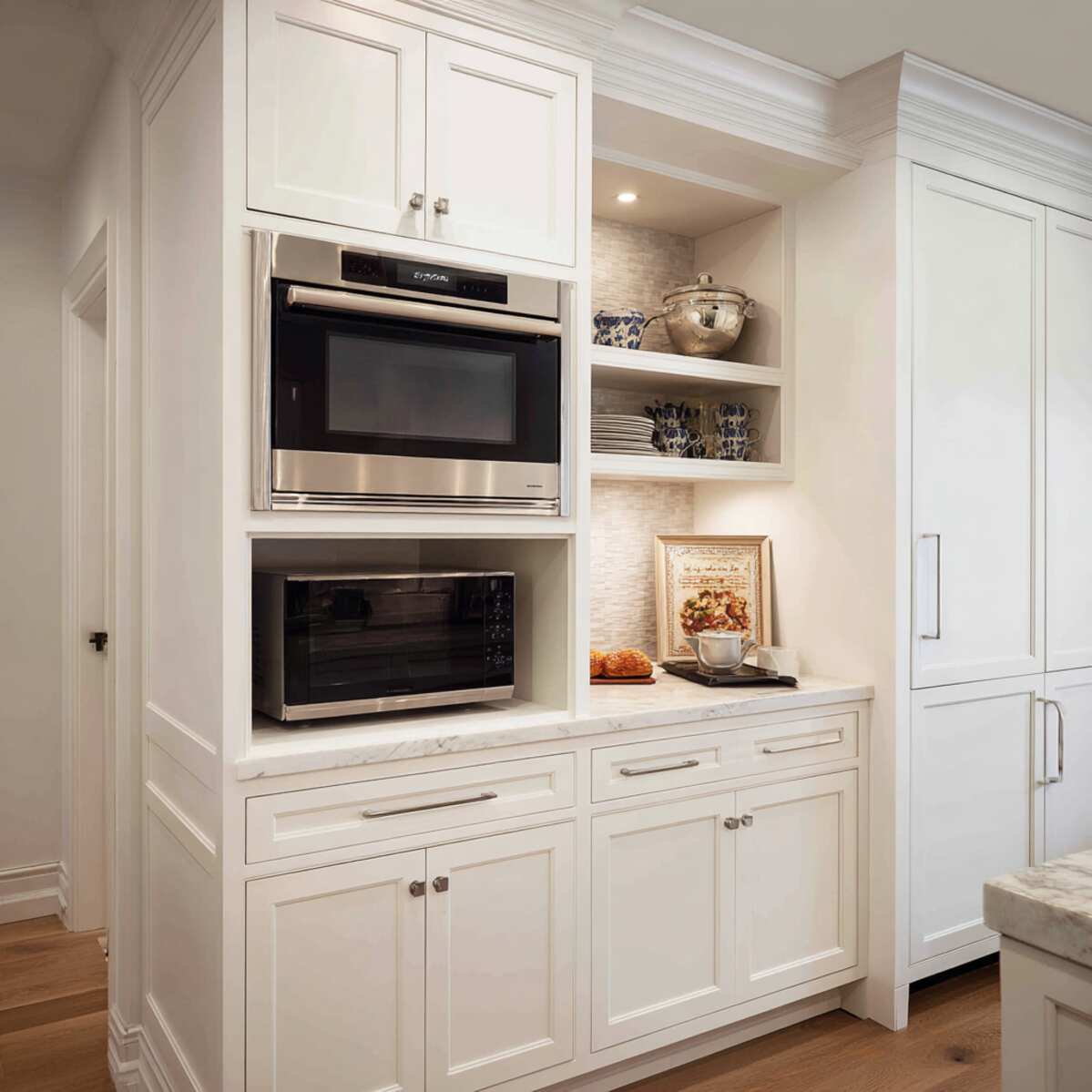 Built-In Microwave Behind Closed Cabinet Door