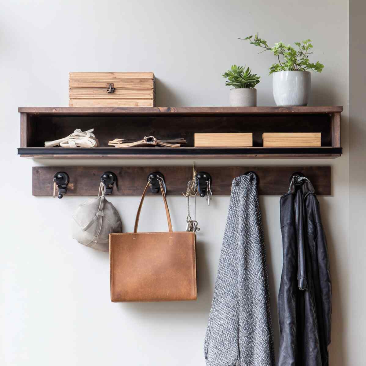 Floating Shelf with Hooks Underneath