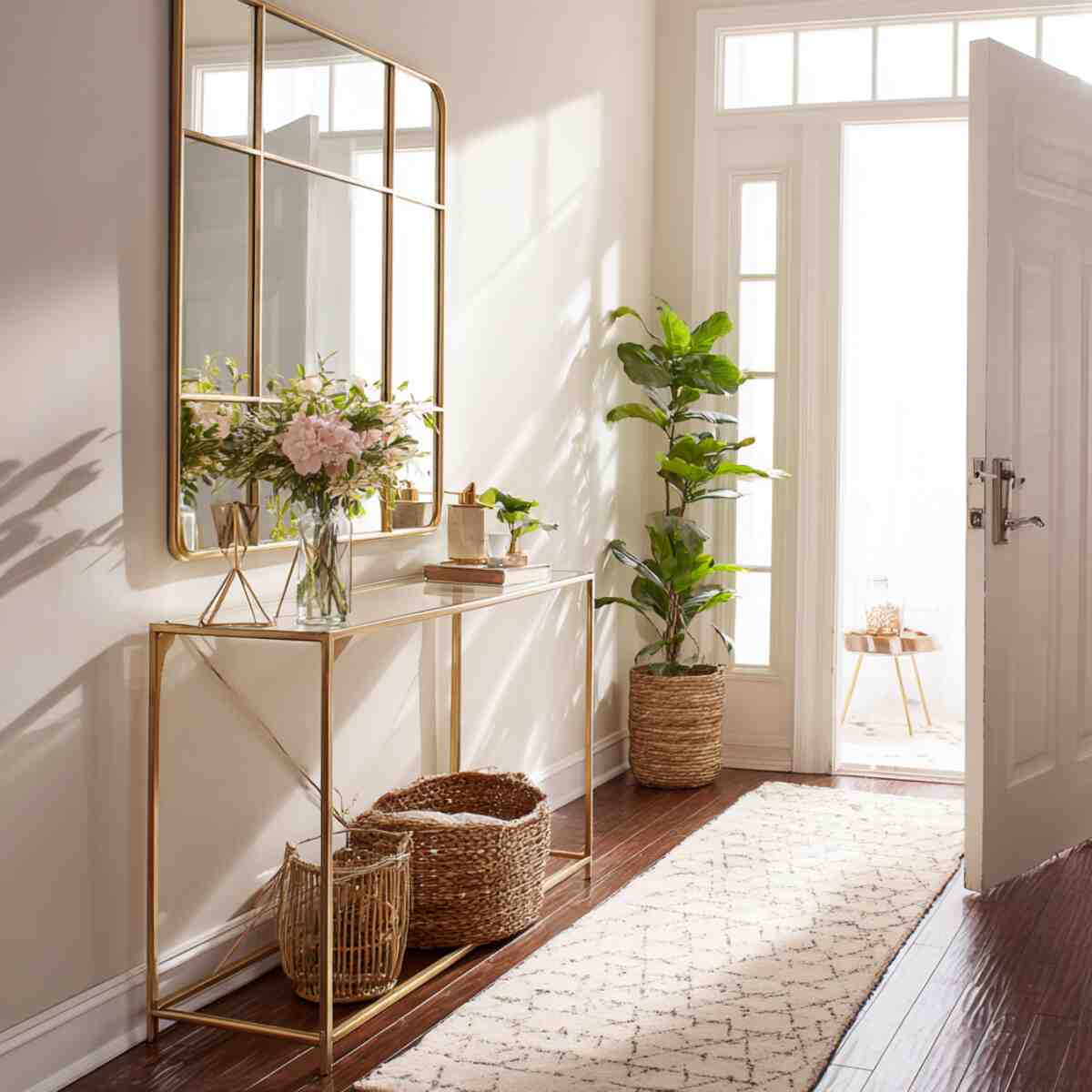 Slim Console Table with a Mirror Above