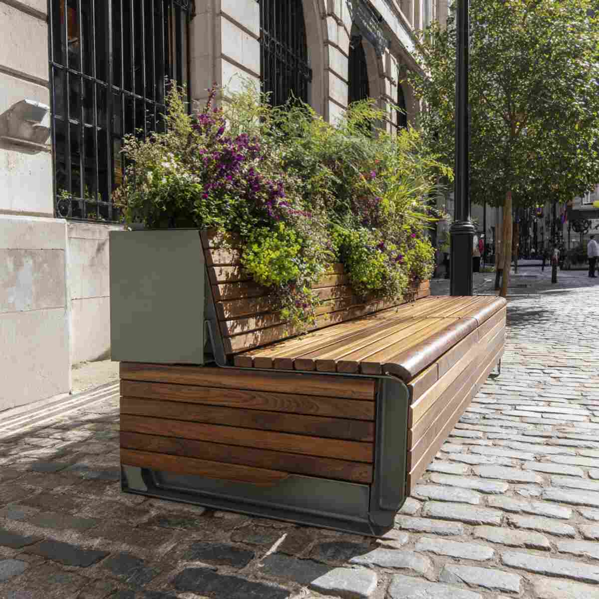 Bench with Integrated Backrest Planter