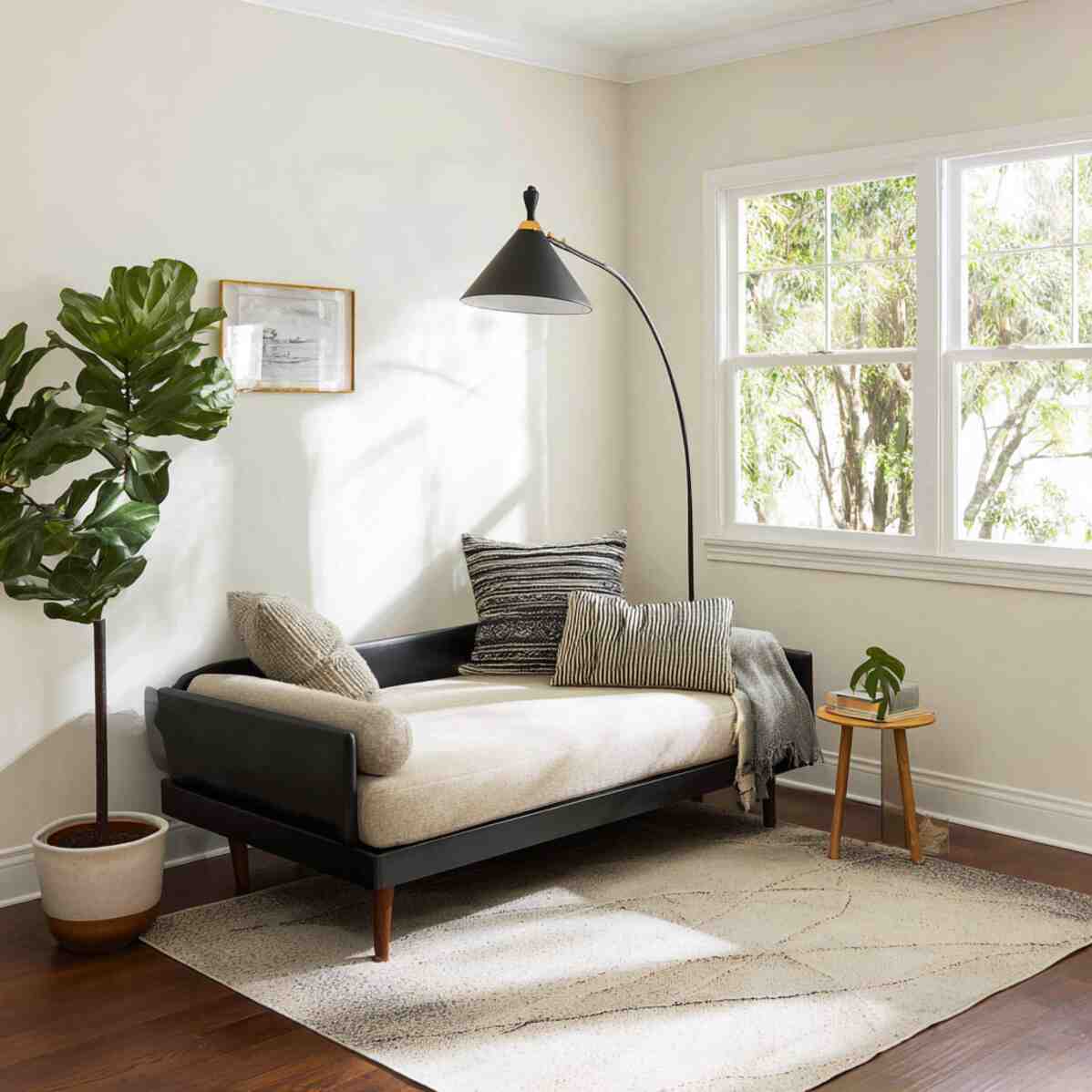 Daybed with Floor Lamp and Plant Stand