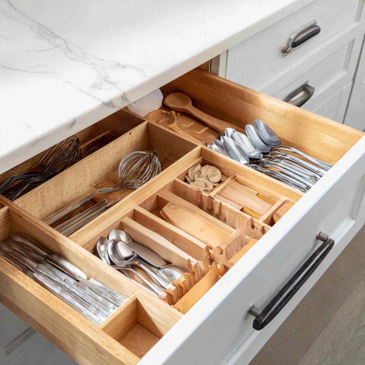 Drawer with Adjustable Dividers for Utensils