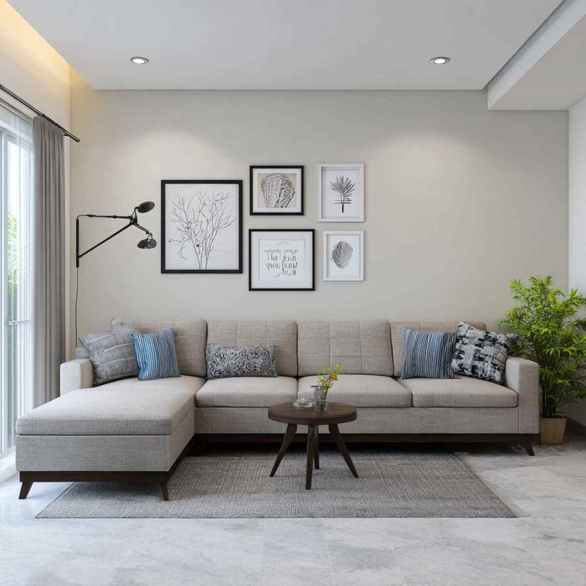 L-Shaped Sofa with Wall Art Focal Point