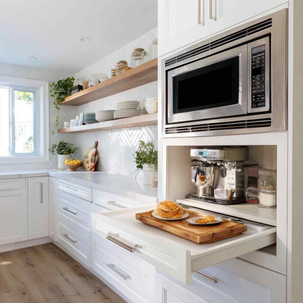 Microwave Shelf with Pull-Out Tray
