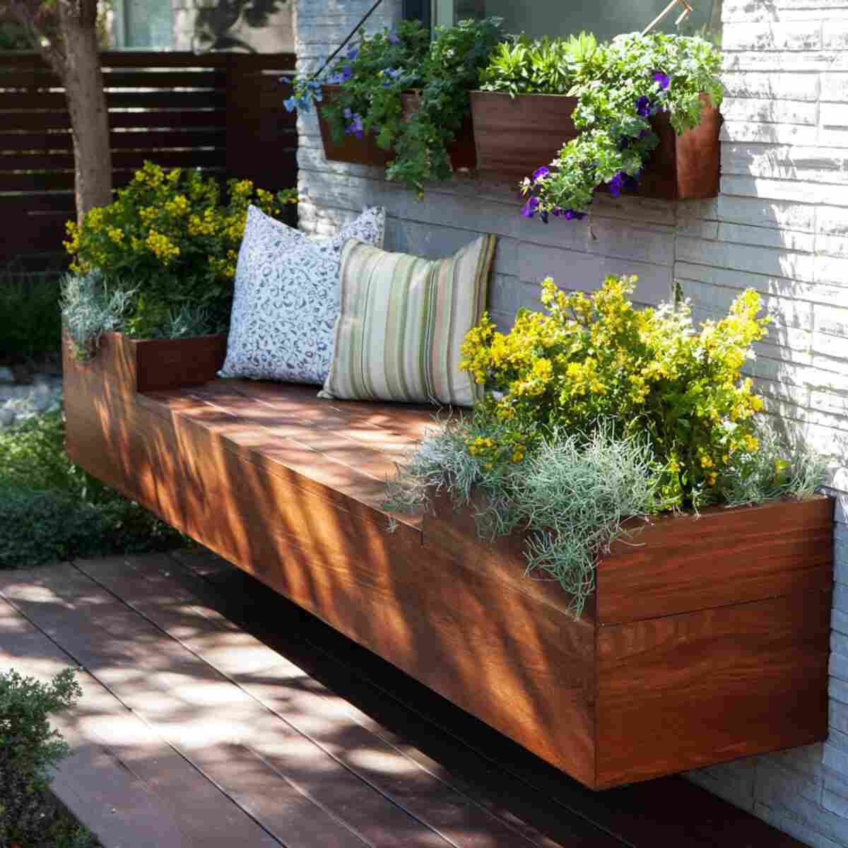 Floating Bench with Under-Seat Planters
