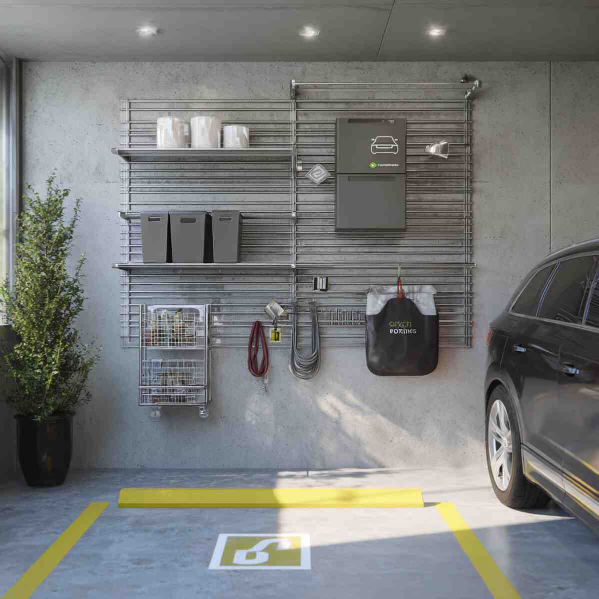 Wall-Mounted Storage with Parking Clearance