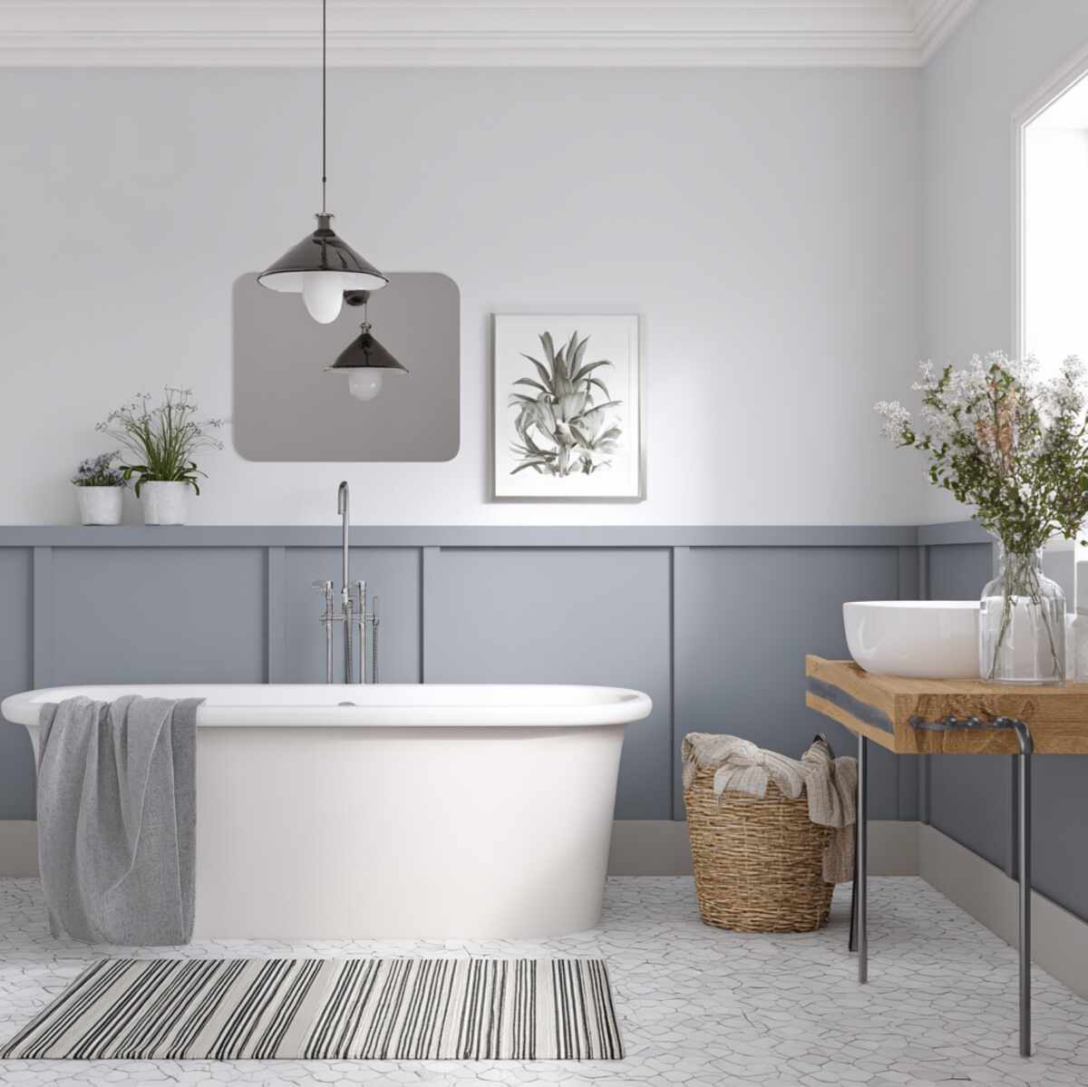 1. Soft gray and crisp white - Two-Tone Wall Paint Ideas for Bathrooms_processed_by_imagy